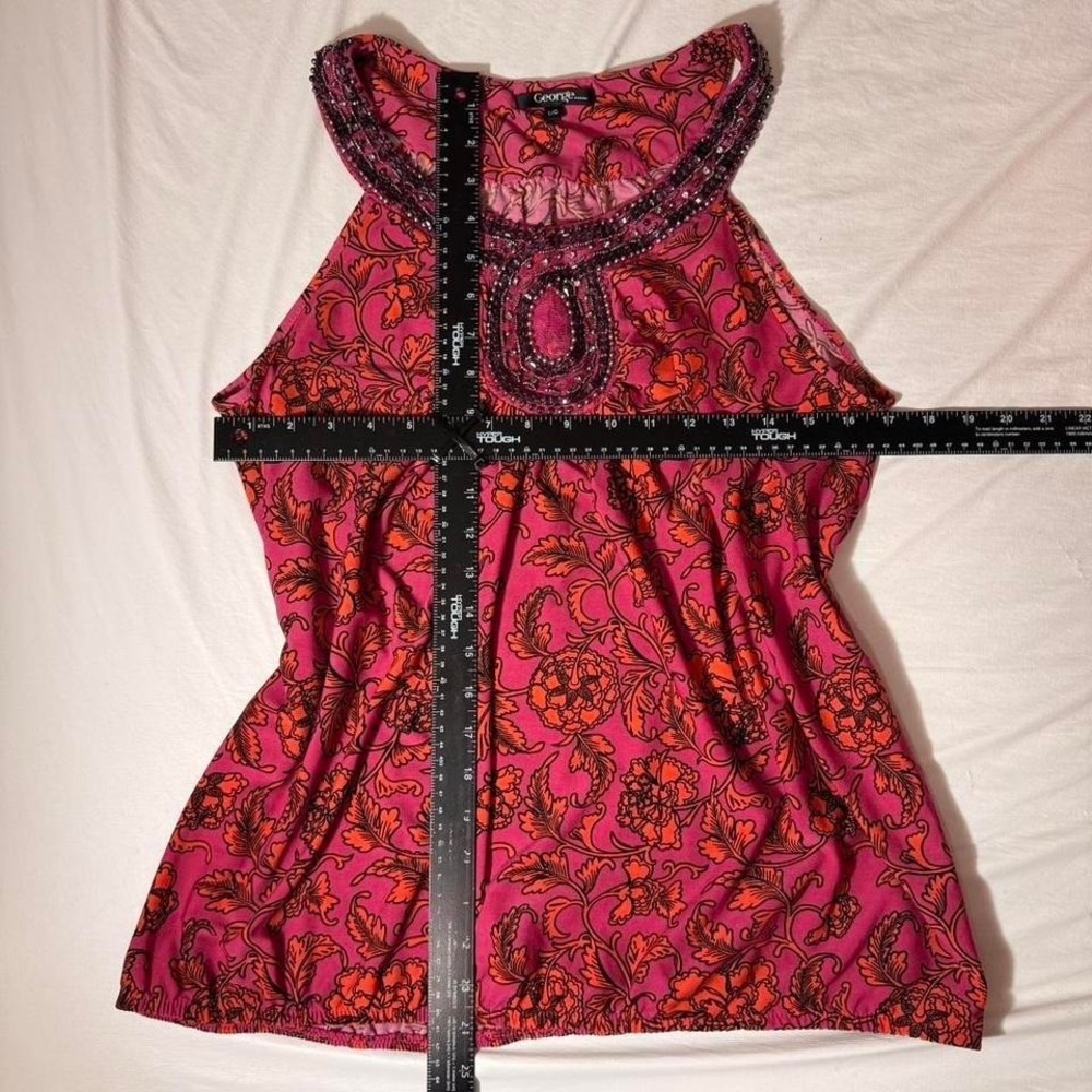 Pink & Orange Y2K Floral Tank Top With Beaded Neckline - Picture 3 of 6